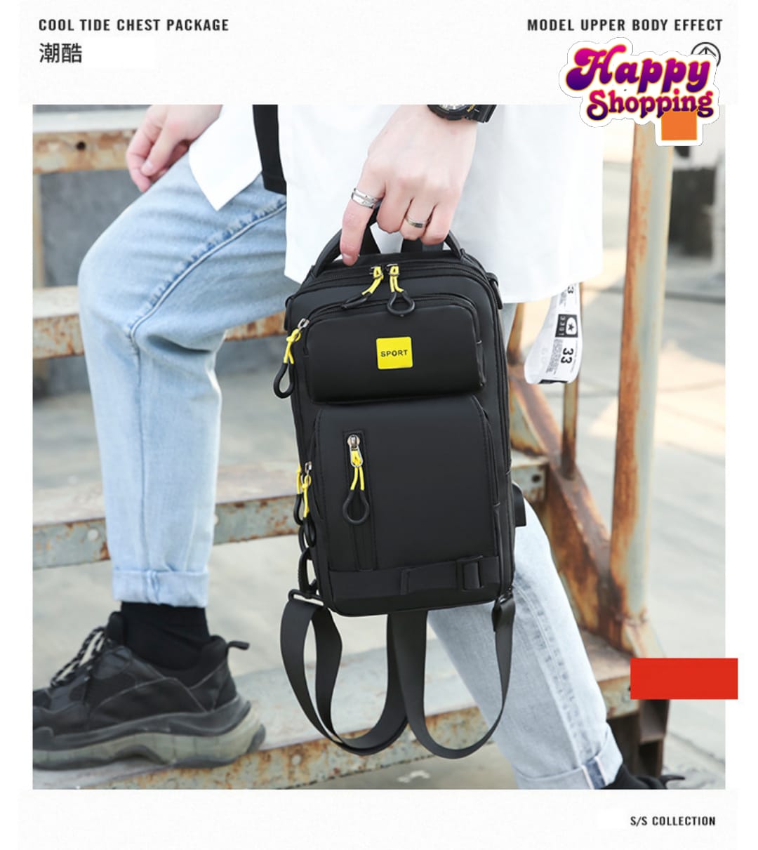 New Fashion Style Casual Water Proff multifunction Chest Cross Body Bag For Man